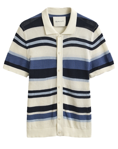 Gant - Striped Text Polo - Vintage Blue